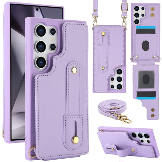 For Samsung Galaxy S25 Ultra 5G Wristband Vertical Flip Wallet Back Cover Phone Case with Long Lanyard(Purple) - Galaxy S25 Ultra 5G Cases by buy2fix | Online Shopping UK | buy2fix