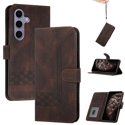 For Samsung Galaxy S25 5G Cubic Skin Feel Flip Leather Phone Case(Brown) - Galaxy S25 5G Cases by buy2fix | Online Shopping UK | buy2fix