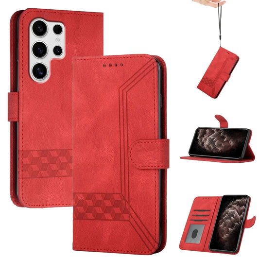 For Samsung Galaxy S25 Ultra 5G Cubic Skin Feel Flip Leather Phone Case(Red) - Galaxy S25 Ultra 5G Cases by buy2fix | Online Shopping UK | buy2fix