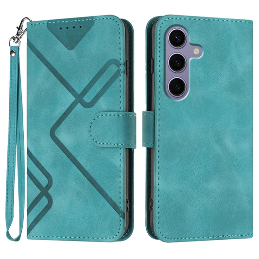 For Samsung Galaxy S25 5G Line Pattern Skin Feel Leather Phone Case(Light Blue) - Galaxy S25 5G Cases by buy2fix | Online Shopping UK | buy2fix