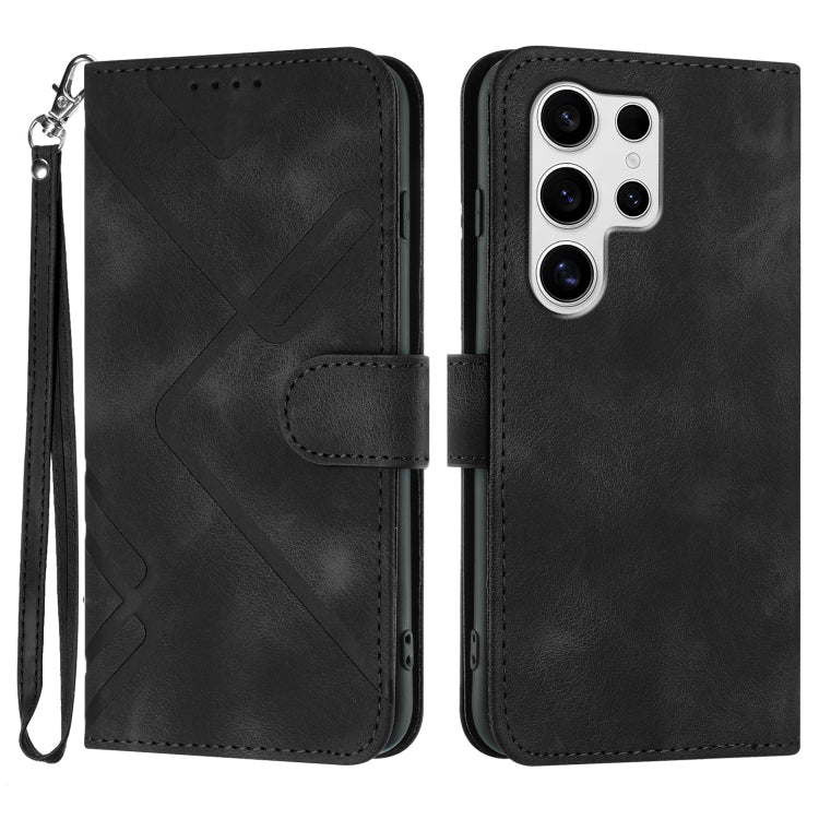 For Samsung Galaxy S25 Ultra 5G Line Pattern Skin Feel Leather Phone Case(Black) - Galaxy S25 Ultra 5G Cases by buy2fix | Online Shopping UK | buy2fix