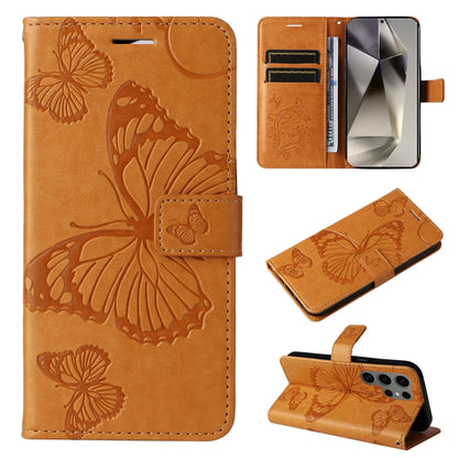 For Samsung Galaxy S25 Ultra 5G 3D Butterfly Embossed Pattern Flip Leather Phone Case(Yellow) - Galaxy S25 Ultra 5G Cases by buy2fix | Online Shopping UK | buy2fix