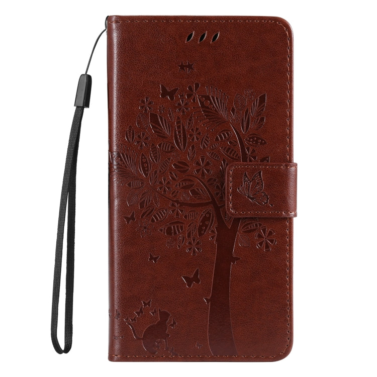 For Samsung Galaxy S25 / S24 5G Tree & Cat Embossed Pattern Flip Leather Phone Case(Coffee) - Galaxy S25 5G Cases by buy2fix | Online Shopping UK | buy2fix