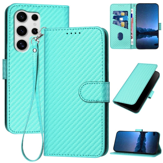 For Samsung Galaxy S25 Ultra 5G YX0070 Carbon Fiber Buckle Leather Phone Case with Lanyard(Light Blue) - Galaxy S25 Ultra 5G Cases by buy2fix | Online Shopping UK | buy2fix