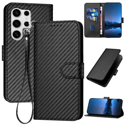 For Samsung Galaxy S25 Ultra 5G YX0070 Carbon Fiber Buckle Leather Phone Case with Lanyard(Black) - Galaxy S25 Ultra 5G Cases by buy2fix | Online Shopping UK | buy2fix