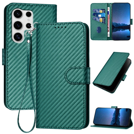 For Samsung Galaxy S25 Ultra 5G YX0070 Carbon Fiber Buckle Leather Phone Case with Lanyard(Dark Green) - Galaxy S25 Ultra 5G Cases by buy2fix | Online Shopping UK | buy2fix