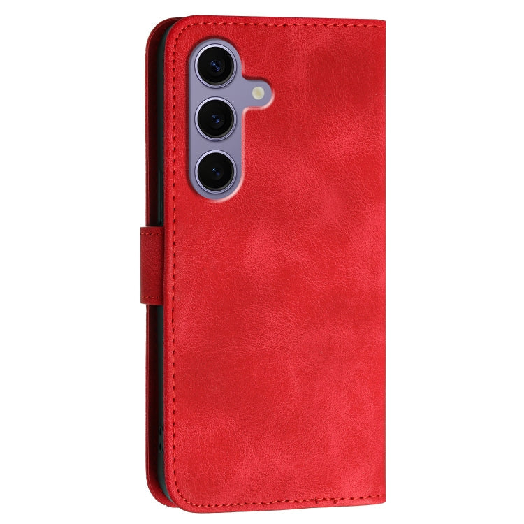 For Samsung Galaxy S25 5G YX0080 Grid Butterfly Embossed Pattern Flip Leather Phone Case with Lanyard(Red) - Galaxy S25 5G Cases by buy2fix | Online Shopping UK | buy2fix