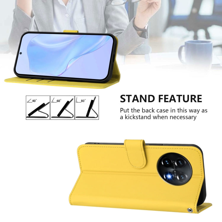 For OnePlus 11 Skin Feel Solid Color Leather Phone Case with Lanyard(Lemon Yellow) - OnePlus Cases by buy2fix | Online Shopping UK | buy2fix