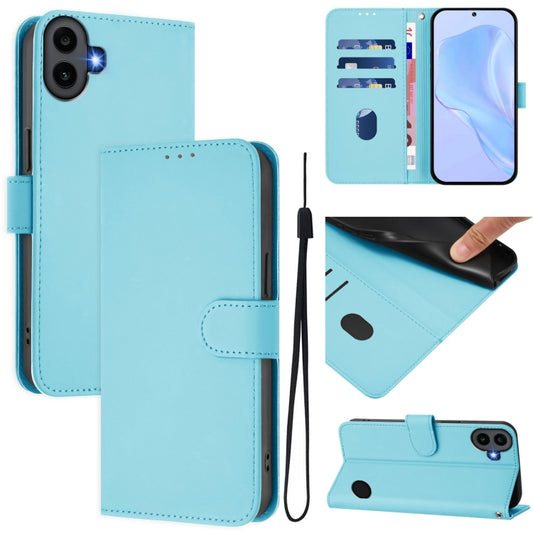 For Nothing CMF Phone 1 Skin Feel Solid Color Leather Phone Case with Lanyard(Sky Blue) - More Brand by buy2fix | Online Shopping UK | buy2fix