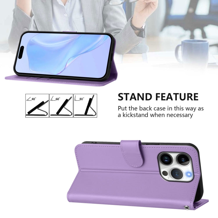 For iPhone 16 Pro Skin Feel Solid Color Leather Phone Case with Lanyard(Lavender Purple) - iPhone 16 Pro Cases by buy2fix | Online Shopping UK | buy2fix