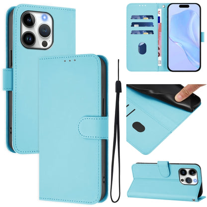 For iPhone 16 Pro Skin Feel Solid Color Leather Phone Case with Lanyard(Sky Blue) - iPhone 16 Pro Cases by buy2fix | Online Shopping UK | buy2fix