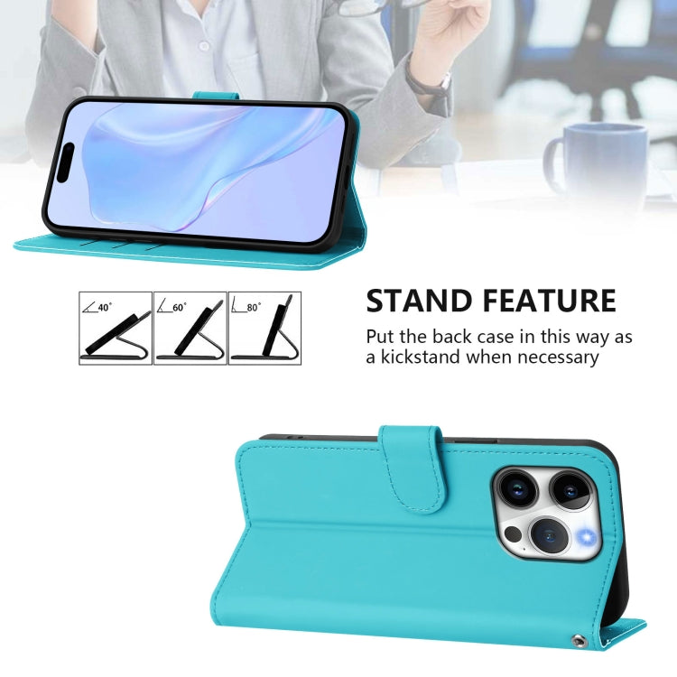 For iPhone 16 Pro Skin Feel Solid Color Leather Phone Case with Lanyard(Lake Blue) - iPhone 16 Pro Cases by buy2fix | Online Shopping UK | buy2fix