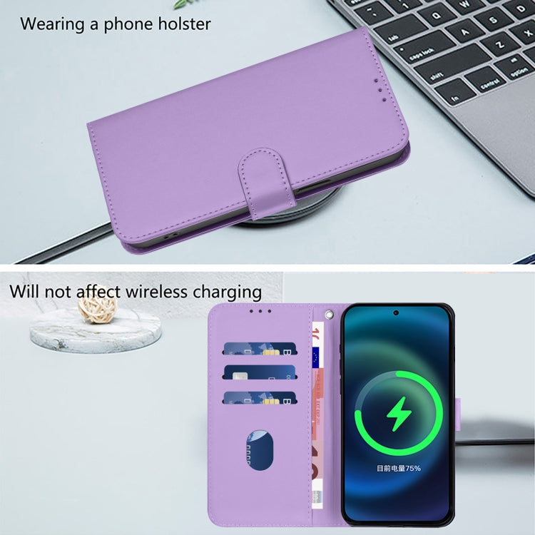 For Motorola Moto G Play 5G 2024 Global Skin Feel Solid Color Leather Phone Case with Lanyard(Lavender Purple) - Motorola Cases by buy2fix | Online Shopping UK | buy2fix