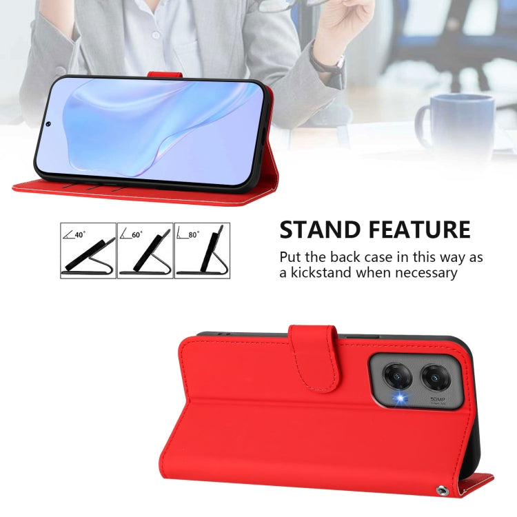 For Motorola Moto G Stylus 5G 2024 Skin Feel Solid Color Leather Phone Case with Lanyard(Red) - Motorola Cases by buy2fix | Online Shopping UK | buy2fix