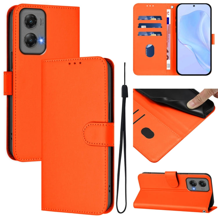 For Motorola Moto G Stylus 5G 2024 Skin Feel Solid Color Leather Phone Case with Lanyard(Orange) - Motorola Cases by buy2fix | Online Shopping UK | buy2fix