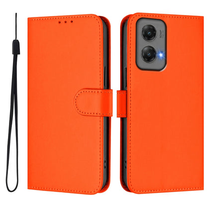 For Motorola Moto G Stylus 5G 2024 Skin Feel Solid Color Leather Phone Case with Lanyard(Orange) - Motorola Cases by buy2fix | Online Shopping UK | buy2fix