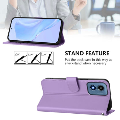 For Motorola Moto G Play 4G 2024 Global Skin Feel Solid Color Leather Phone Case with Lanyard(Lavender Purple) - Motorola Cases by buy2fix | Online Shopping UK | buy2fix