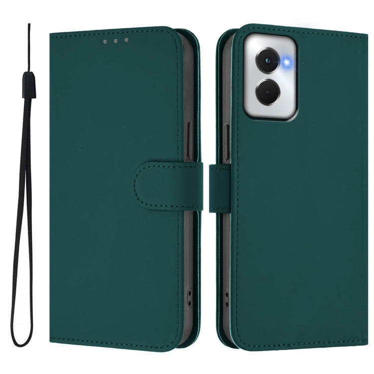 For Motorola Moto G Power 5G 2024 Skin Feel Solid Color Leather Phone Case with Lanyard(Dark Green) - Motorola Cases by buy2fix | Online Shopping UK | buy2fix