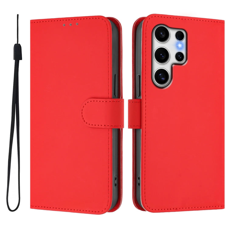 For Samsung Galaxy S25 Ultra 5G Skin Feel Solid Color Leather Phone Case with Lanyard(Red) - Galaxy S25 Ultra 5G Cases by buy2fix | Online Shopping UK | buy2fix