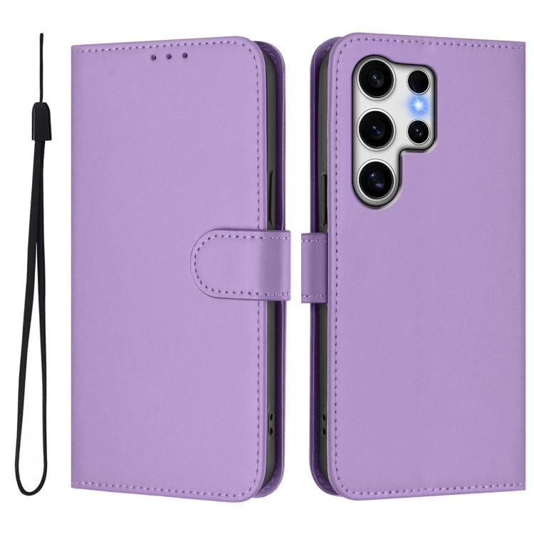 For Samsung Galaxy S25 Ultra 5G Skin Feel Solid Color Leather Phone Case with Lanyard(Lavender Purple) - Galaxy S25 Ultra 5G Cases by buy2fix | Online Shopping UK | buy2fix