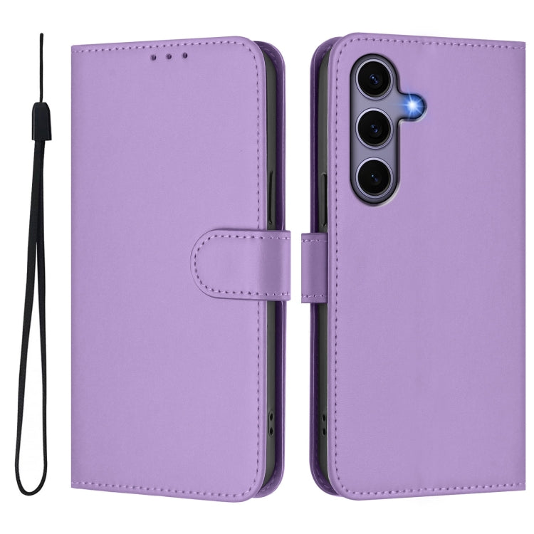 For Samsung Galaxy S25 5G Skin Feel Solid Color Leather Phone Case with Lanyard(Lavender Purple) - Galaxy S25 5G Cases by buy2fix | Online Shopping UK | buy2fix