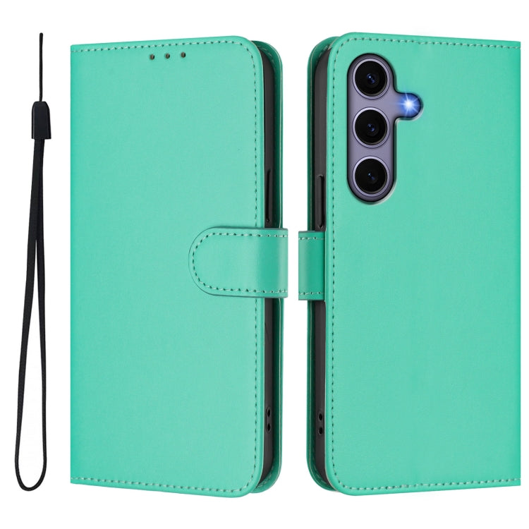 For Samsung Galaxy S25 5G Skin Feel Solid Color Leather Phone Case with Lanyard(Green) - Galaxy S25 5G Cases by buy2fix | Online Shopping UK | buy2fix