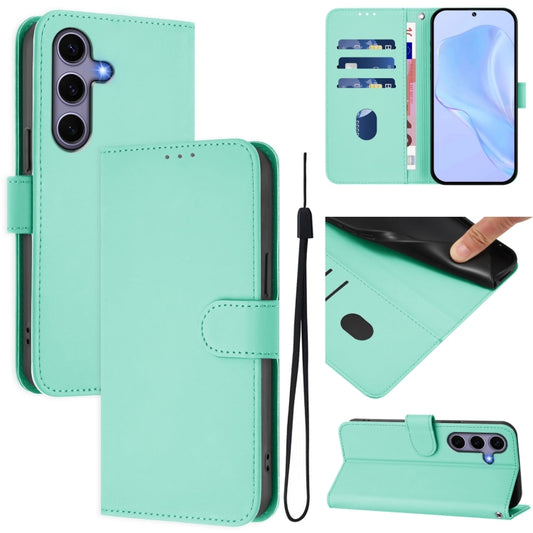 For Samsung Galaxy S25 5G Skin Feel Solid Color Leather Phone Case with Lanyard(Mint Green) - Galaxy S25 5G Cases by buy2fix | Online Shopping UK | buy2fix