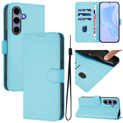 For Samsung Galaxy S25 5G Skin Feel Solid Color Leather Phone Case with Lanyard(Sky Blue) - Galaxy S25 5G Cases by buy2fix | Online Shopping UK | buy2fix