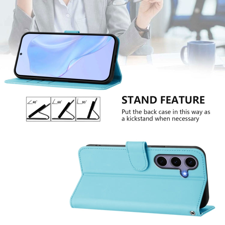 For Samsung Galaxy S25 5G Skin Feel Solid Color Leather Phone Case with Lanyard(Sky Blue) - Galaxy S25 5G Cases by buy2fix | Online Shopping UK | buy2fix