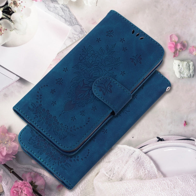 For Samsung Galaxy S25 Ultra 5G Butterfly Rose Embossed Leather Phone Case(Blue) - Galaxy S25 Ultra 5G Cases by buy2fix | Online Shopping UK | buy2fix