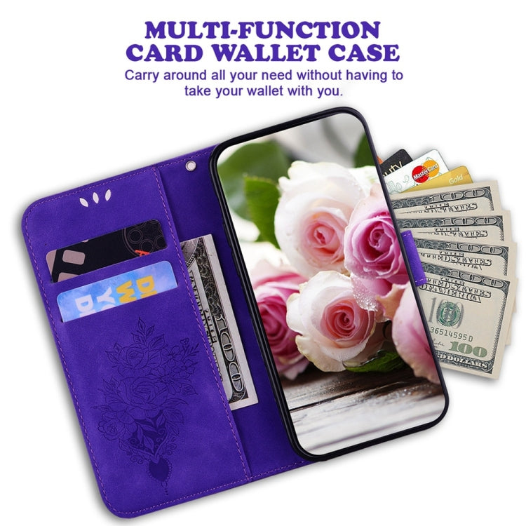 For Samsung Galaxy S25 Ultra 5G Butterfly Rose Embossed Leather Phone Case(Purple) - Galaxy S25 Ultra 5G Cases by buy2fix | Online Shopping UK | buy2fix