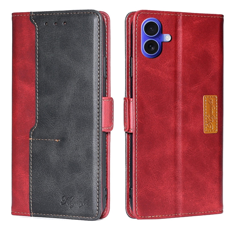 For iPhone 16 Contrast Color Side Buckle Leather Phone Case(Red + Black) - iPhone 16 Cases by buy2fix | Online Shopping UK | buy2fix