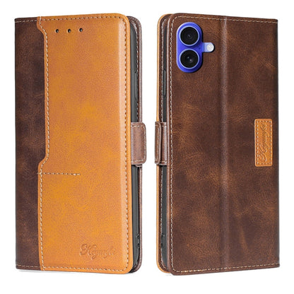 For iPhone 16 Plus Contrast Color Side Buckle Leather Phone Case(Dark Brown + Gold) - iPhone 16 Plus Cases by buy2fix | Online Shopping UK | buy2fix