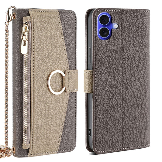 For iPhone 16 Crossbody Litchi Texture Leather Phone Case(Grey) - iPhone 16 Cases by buy2fix | Online Shopping UK | buy2fix