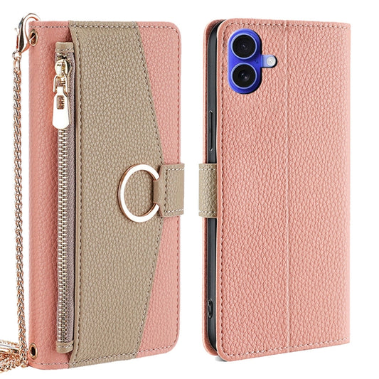 For iPhone 16 Plus Crossbody Litchi Texture Leather Phone Case(Pink) - iPhone 16 Plus Cases by buy2fix | Online Shopping UK | buy2fix