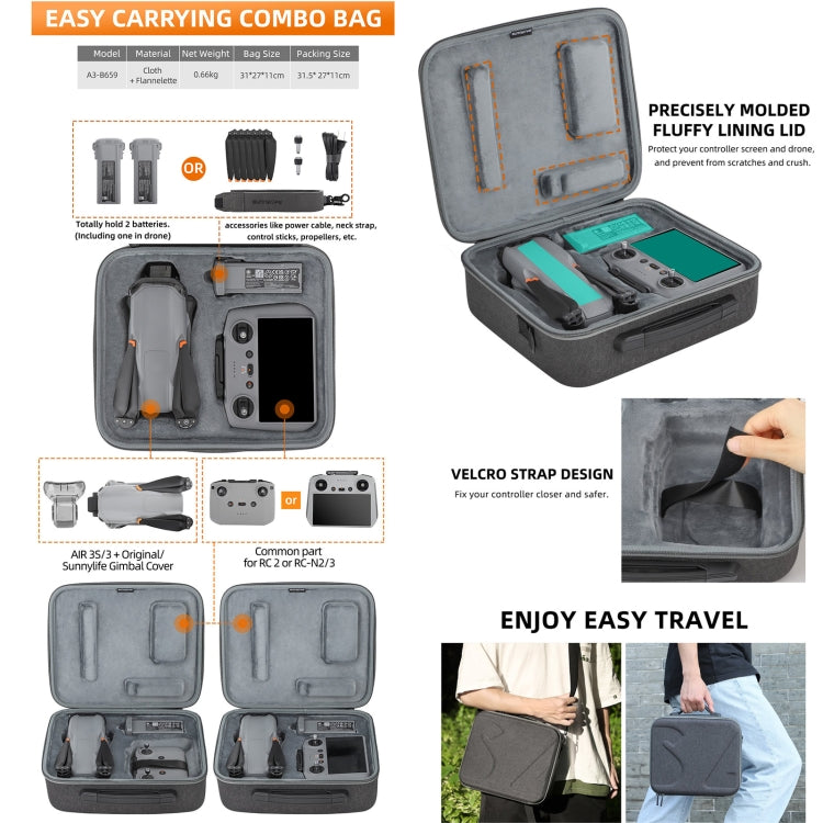 For DJI Air 3S / Air 3 Sunnylife Carrying Case Bag, Model:A3-B658 Drone Body Bag - Carry Cases & Bags by Sunnylife | Online Shopping UK | buy2fix