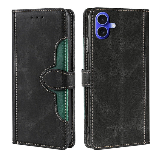 For iPhone 16 Plus Skin Feel Magnetic Buckle Leather Phone Case(Black) - iPhone 16 Plus Cases by buy2fix | Online Shopping UK | buy2fix