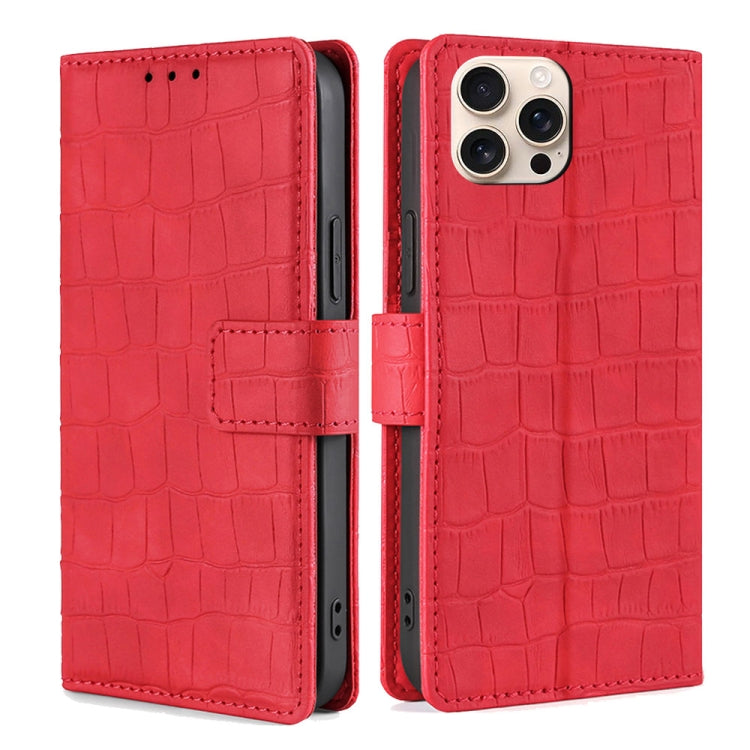 For iPhone 16 Pro Skin Feel Crocodile Magnetic Clasp Leather Phone Case(Red) - iPhone 16 Pro Cases by buy2fix | Online Shopping UK | buy2fix