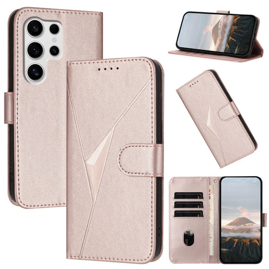 For Samsung Galaxy S25 Ultra 5G Triangle Pattern Buckle Clasp Leather Phone Case(Rose Gold) - Galaxy S25 Ultra 5G Cases by buy2fix | Online Shopping UK | buy2fix