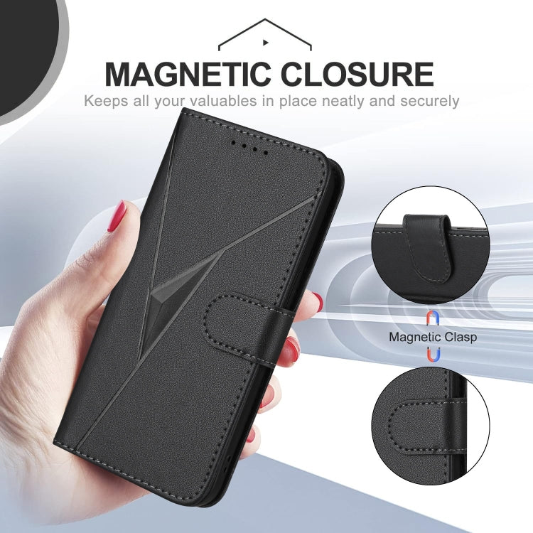 For OnePlus 11 Triangle Pattern Buckle Clasp Leather Phone Case(Black) - OnePlus Cases by buy2fix | Online Shopping UK | buy2fix