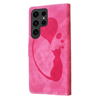 For Samsung Galaxy S25 Ultra 5G Pen Heart Cat Embossed Leather Phone Case(Pink) - Galaxy S25 Ultra 5G Cases by buy2fix | Online Shopping UK | buy2fix