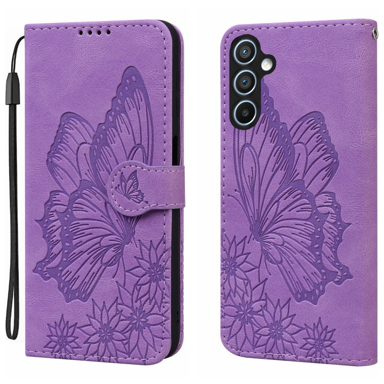 For Samsung Galaxy S25 5G Retro Skin Feel Butterflies Embossing Horizontal Flip Leather Phone Case(Purple) - Galaxy S25 5G Cases by buy2fix | Online Shopping UK | buy2fix