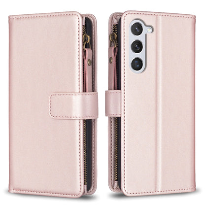 For Samsung Galaxy S25 5G 9 Card Slots Zipper Wallet Leather Flip Phone Case(Rose Gold) - Galaxy S25 5G Cases by buy2fix | Online Shopping UK | buy2fix