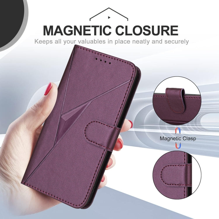 For Motorola Moto G Power 2024 Triangle Pattern Buckle Clasp Leather Phone Case(Dark Purple) - Motorola Cases by buy2fix | Online Shopping UK | buy2fix