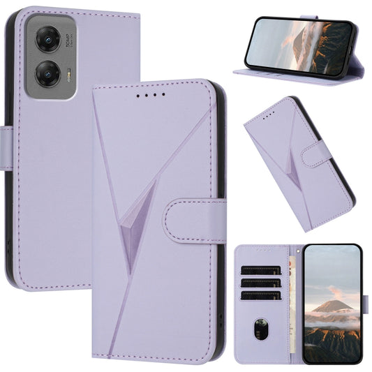 For Motorola Moto G Stylus 2024 Triangle Pattern Buckle Clasp Leather Phone Case(Light Purple) - Motorola Cases by buy2fix | Online Shopping UK | buy2fix