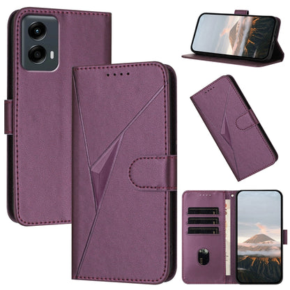 For Motorola Moto G 5G 2024 Triangle Pattern Buckle Clasp Leather Phone Case(Dark Purple) - Motorola Cases by buy2fix | Online Shopping UK | buy2fix