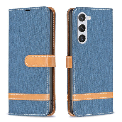 For Samsung Galaxy S25 5G Color Block Denim Texture Leather Phone Case(Dark Blue) - Galaxy S25 5G Cases by buy2fix | Online Shopping UK | buy2fix