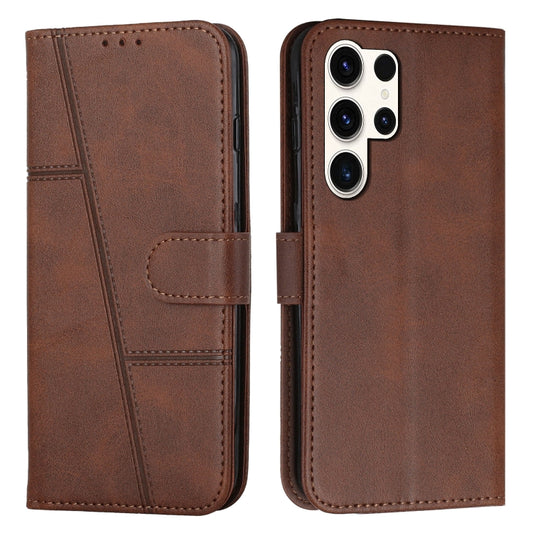 For Samsung Galaxy S25 Ultra 5G Stitching Calf Texture Buckle Leather Phone Case(Brown) - Galaxy S25 Ultra 5G Cases by buy2fix | Online Shopping UK | buy2fix