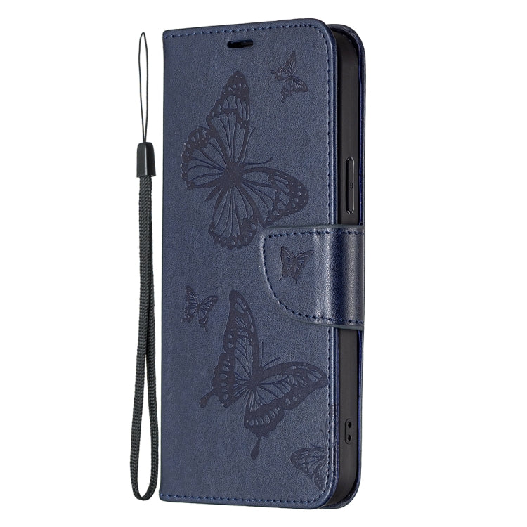 For Samsung Galaxy S25 5G Embossing Two Butterflies Pattern Leather Phone Case(Blue) - Galaxy S25 5G Cases by buy2fix | Online Shopping UK | buy2fix