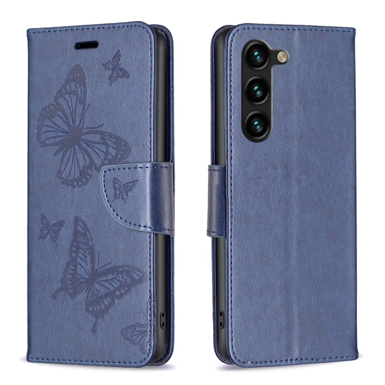 For Samsung Galaxy S25+ 5G Embossing Two Butterflies Pattern Leather Phone Case(Blue) - Galaxy S25+ 5G Cases by buy2fix | Online Shopping UK | buy2fix